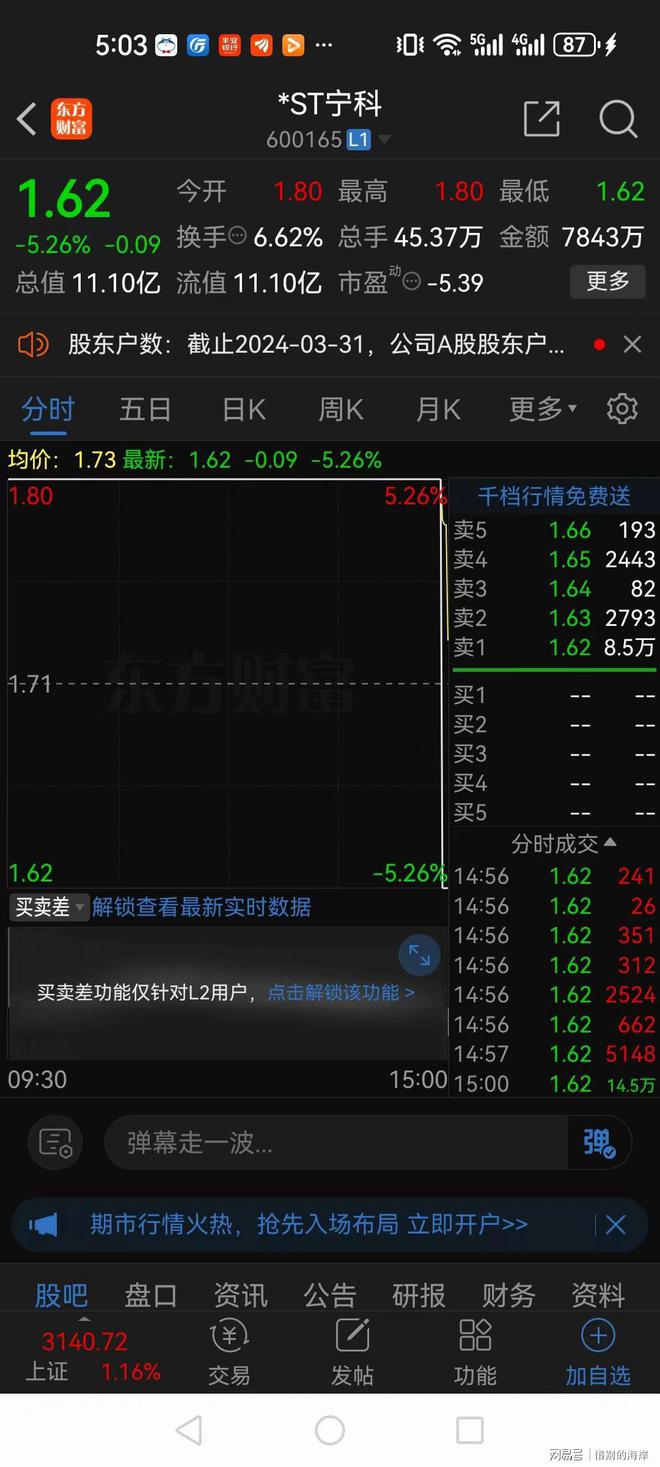 ST宁科尾盘天地板 ST文投地天板 上天入地真刺激(图2)